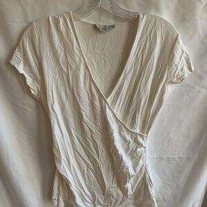 Boden white short sleeved surplice wrap top in- US 10 petite /UK 14 petite.